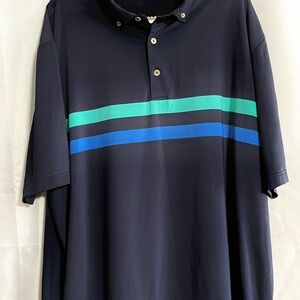 Peter Millar Navy Polo with Teal and Royal Blue Stripes